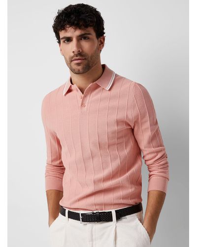 Le 31 Embossed Stripe Knit Polo - Pink