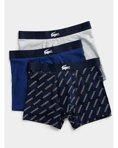 Lacoste Solid And Patterned Stretch Cotton Boxer Briefs 3 - Blue