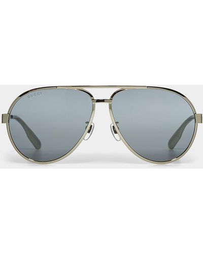 Gucci Silvery Frame Navigator Sunglasses - Blue