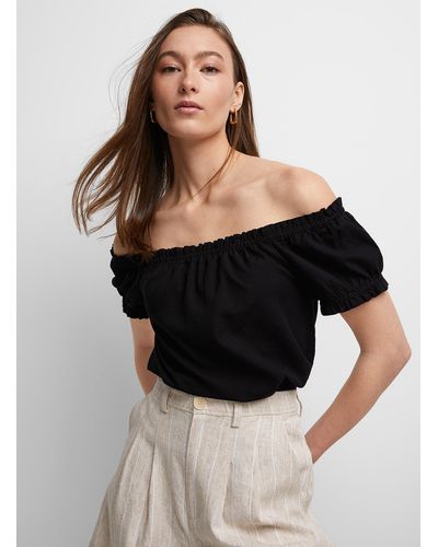 Icône Touch Of Linen Exposed Shoulders Blouse - Black