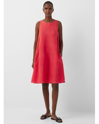 Contemporaine Pure Linen Trapeze Dress - Red