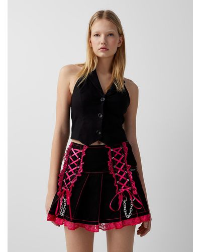 Tripp Nyc Lace And Laces Fuchsia Pink Miniskirt - Red