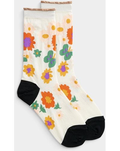 Hansel From Basel Colourful Floral Sock - White