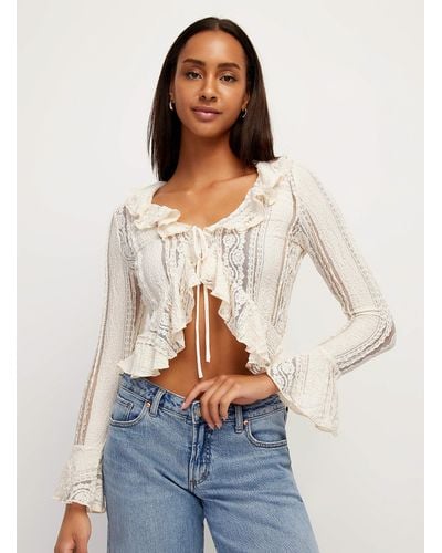 Icône Lace And Ruffles Tie Cardigan - White