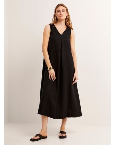 Benetton Pleated Pure Linen Trapeze Dress - Black