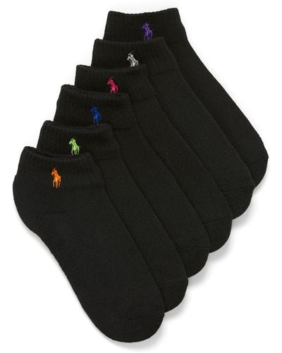 Polo Ralph Lauren Embroidered Logo Ankle Socks Set Of 6 - Black