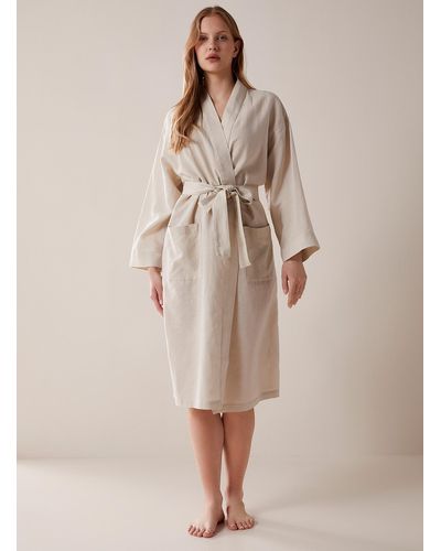 Miiyu Plain Linen And Cotton Long Robe - Natural