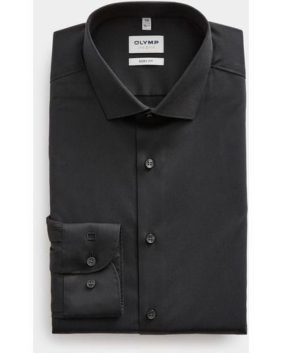 Olymp Wavy Jacquard Monochrome Shirt Modern Fit - Black
