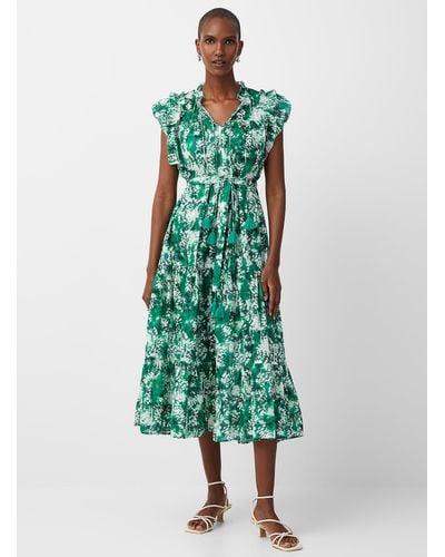 Suncoo Vibrant Green Garden Tiered Dress