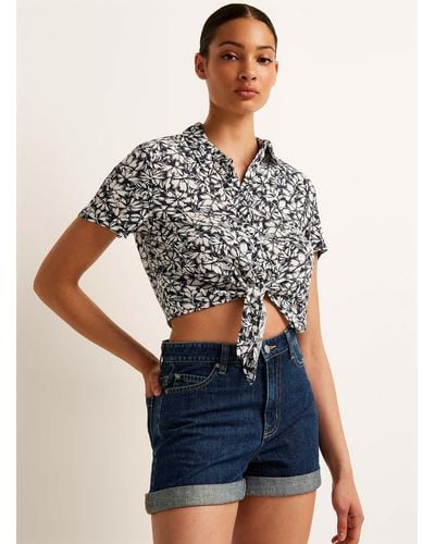Vero Moda Wrinkled Texture Tie Cropped Blouse - Multicolor