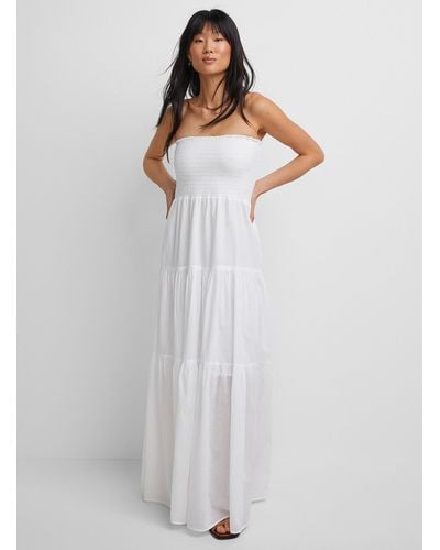 Icône Smocked Bust Tiered Maxi Dress - White