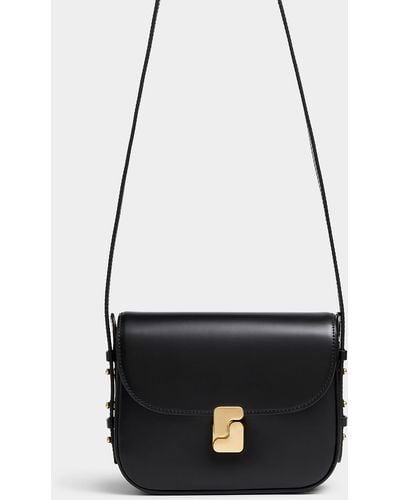 Soeur Bellissima Leather Mini Saddle Bag - Black
