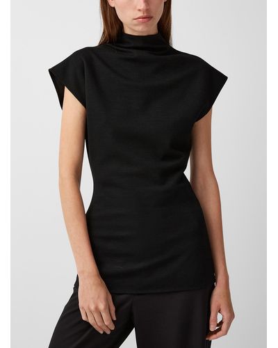Gauchère Fitted Waist Stand Collar Top - Black