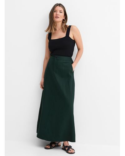Contemporaine Finely Textured Flared Maxi Skirt - Green
