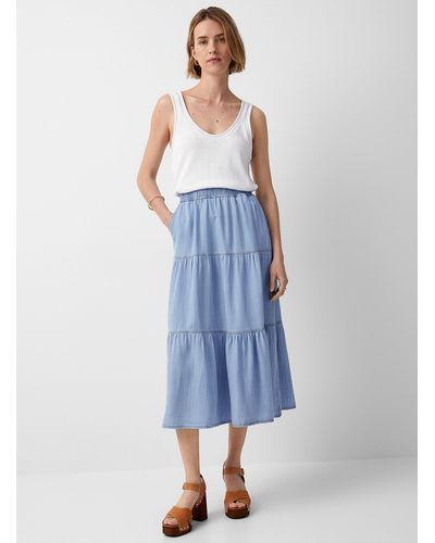B.Young Lyocell Denim Tiered Skirt - Blue