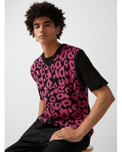 Imperial Pink Leopard Sweater Vest - Red