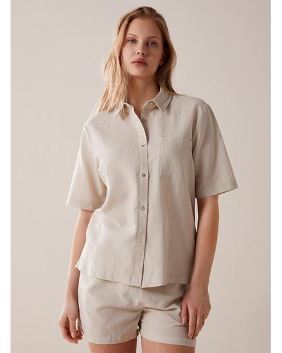 Miiyu Plain Linen And Cotton Lounge Shirt - Natural