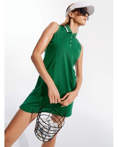 PUMA Piqué Jersey Polo Dress With Pockets And Bike Short - Green