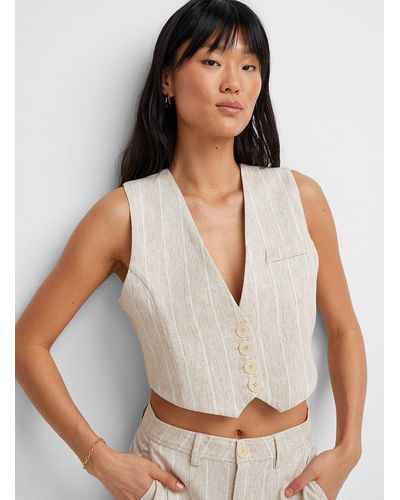 Icône Touch Of Linen Cropped Vest - White