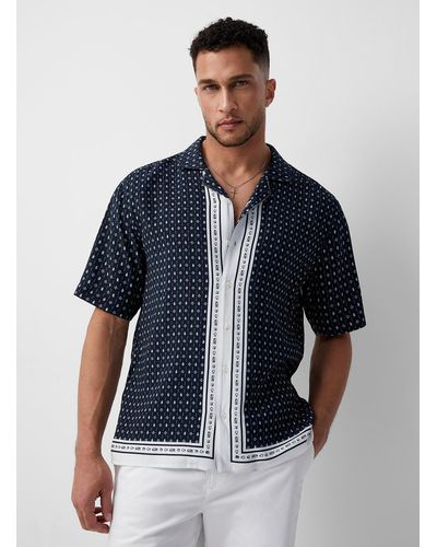 Le 31 Exotic Pattern Camp Shirt Comfort Fit - Blue
