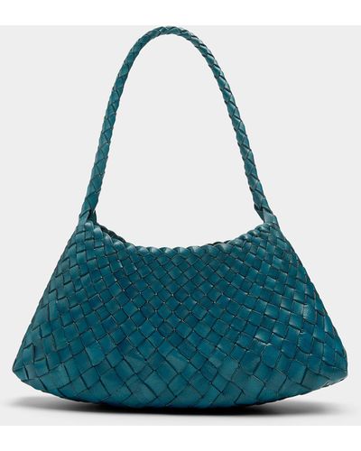 Dragon Rosanna Braided Leather Trapezoid Bag - Blue