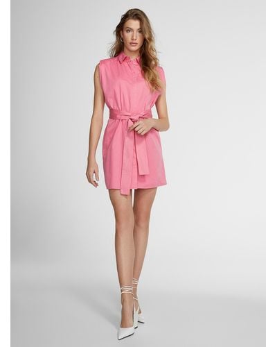 Icône Shoulder Pads Belted Shirtdress - Pink