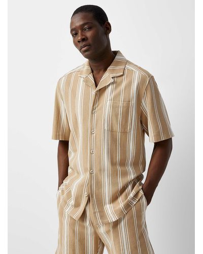 Le 31 Striped Piqué Cabana Shirt Comfort Fit - Natural