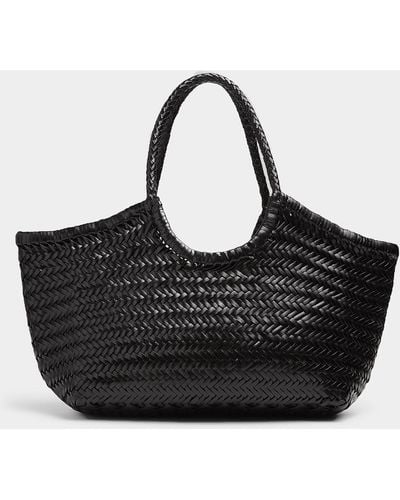 Dragon Nantucket Braided Leather Large Basket Bag - Black