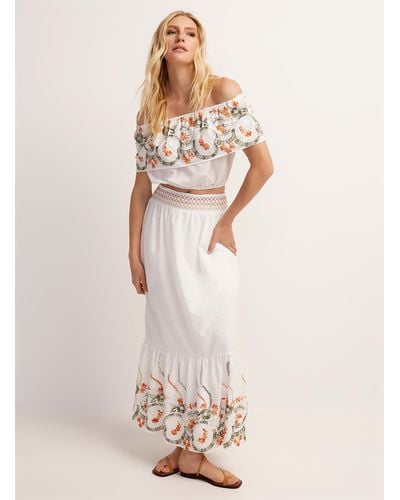 Icône Large Ruffle Embroidered Maxi Skirt - Natural