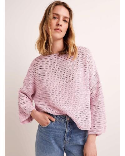 Contemporaine Openwork Crochet Loose Sweater - Pink