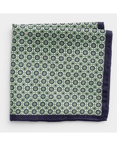 Olymp Contrast Border Floral Mosaic Pocket Square - Green