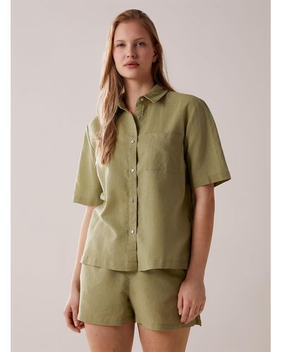 Miiyu Plain Linen And Cotton Lounge Shirt - Green
