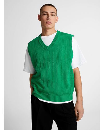 Le 31 Crochet Stripe Sweater Vest - Green