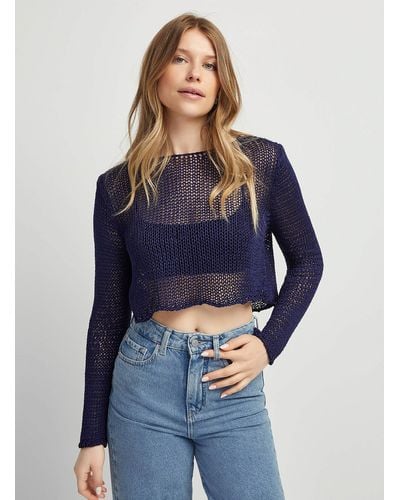 Icône Mesh Weave Cropped Sweater - Blue