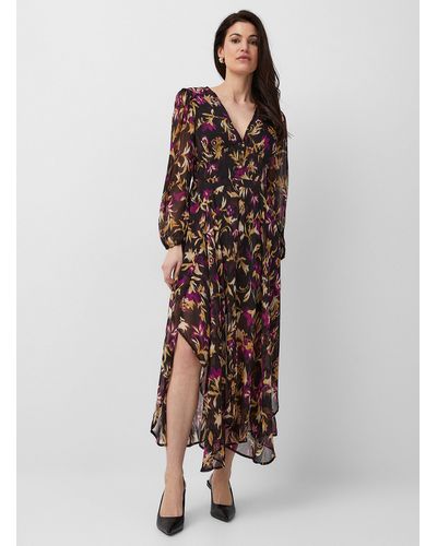 Contemporaine Floral Daydream Chiffon Dress - Brown