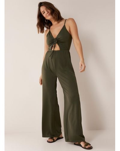 EVERYDAY SUNDAY Openwork Ruched Jumpsuit - Green