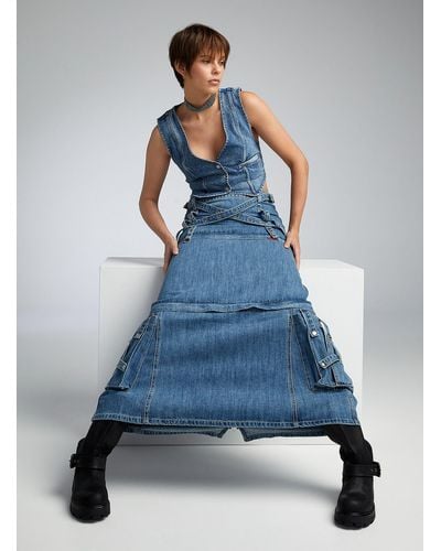 Tripp Nyc Straps Denim Convertible Skirt - Blue