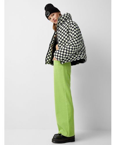 Glamorous Lime Flowers Puffer Jacket - Multicolor