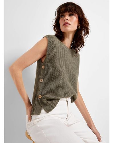 Contemporaine Side Buttons Ribbed Sweater Vest - Brown