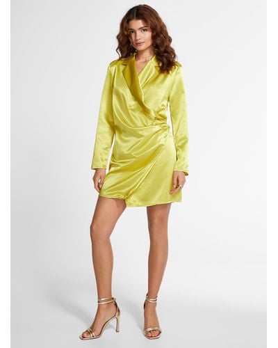 Icône Sulphur Satin Crossover Blazer Dress - Yellow