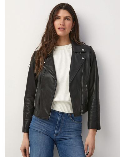 Contemporaine Black Leather Biker Jacket - Grey