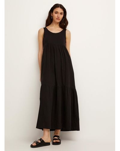 Ichi Tiered Pure Cotton Gauze Maxi Dress - Black