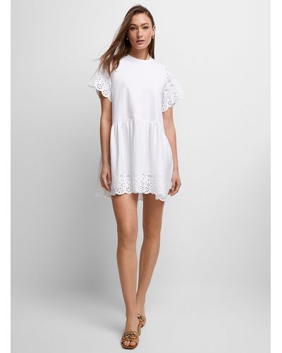 Icône Broderie Anglaise Organic Cotton Jersey Mini Dress - White