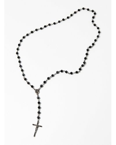 Le 31 Black Bead Rosary Necklace - White