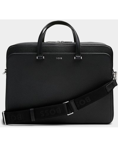 Hugo boss signature embossed top leather single zip briefcase