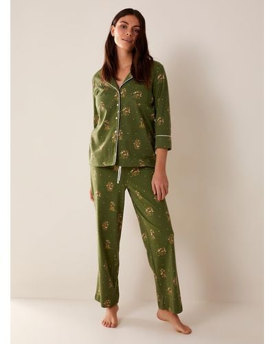 Miiyu Patterned Organic Cotton Pyjama Set - Green