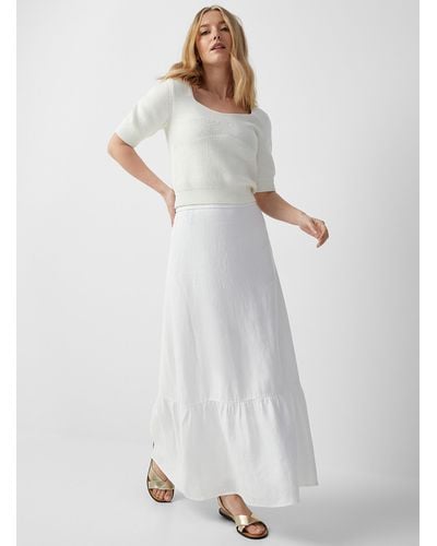 Contemporaine Ruffled Organic Linen Maxi Skirt - White