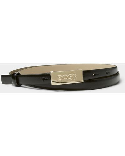 BOSS Amber Signature Plate Leather Belt - Black