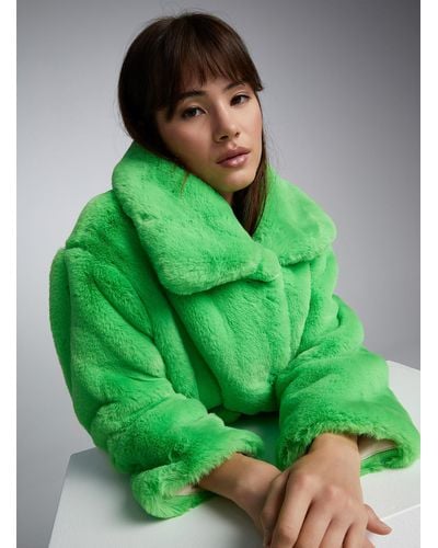 Jakke Neon Green Sherpa Fleece Jacket