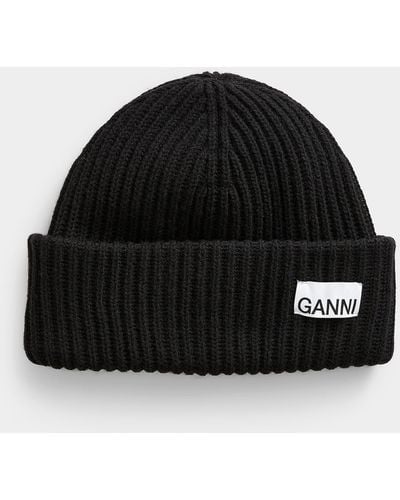 Ganni Logo Wool Tuque - Black